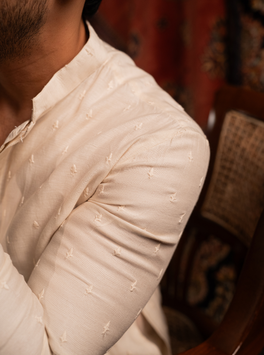 Ivory chaderi kurta with self ivory butti work Nafsstore