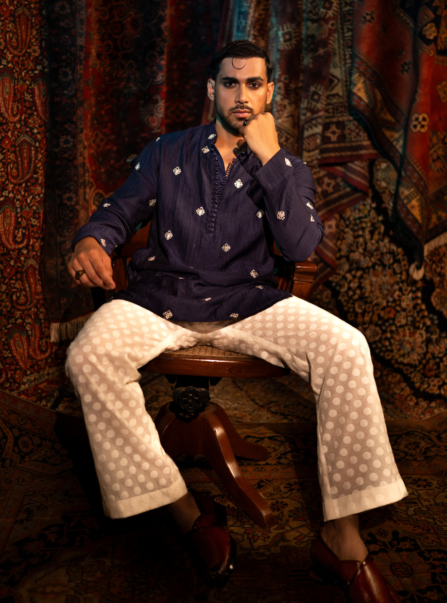 Aubergine Purple Chanderi kurta with gold dori butti work Nafsstore