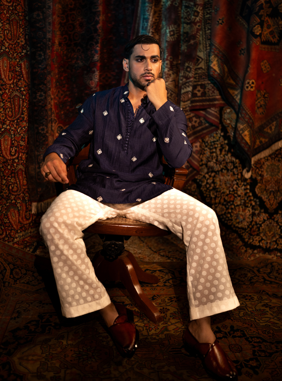 Aubergine Purple Chanderi kurta with gold dori butti work Nafsstore