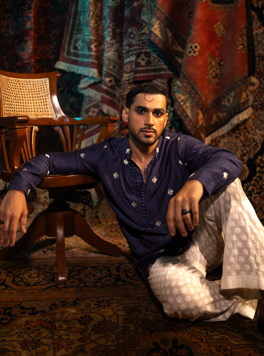 Aubergine Purple Chanderi kurta with gold dori butti work Nafsstore