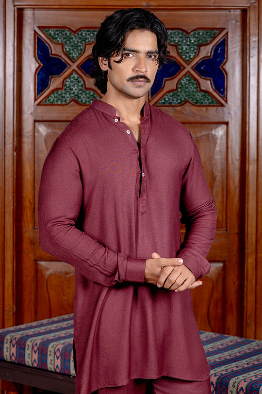 Garnet twill kurta farshi set with zardozi heart detailing Nafsstore